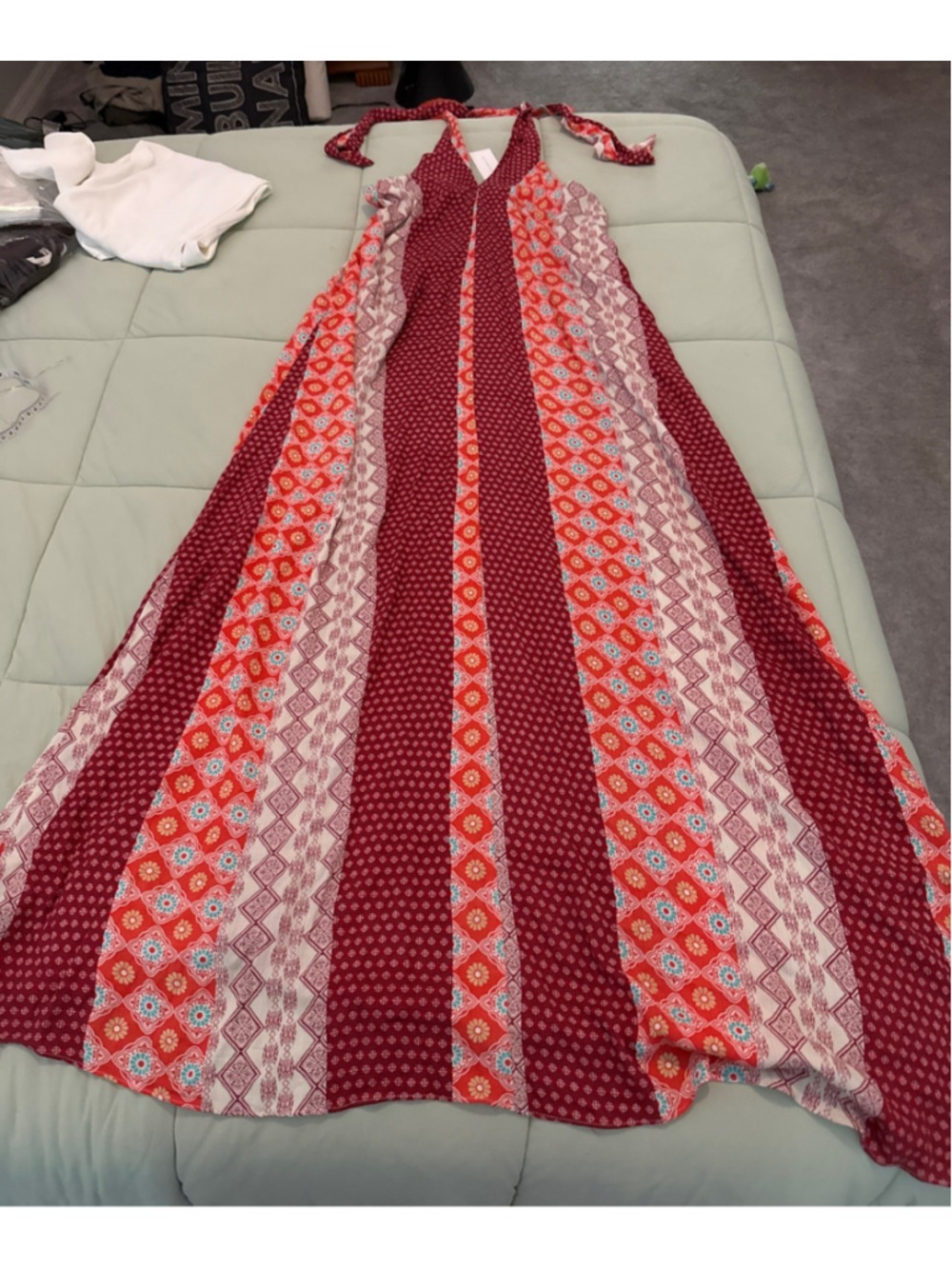 #256 - Women's Sugar + Lips Red & White Patterned Maxi Dress